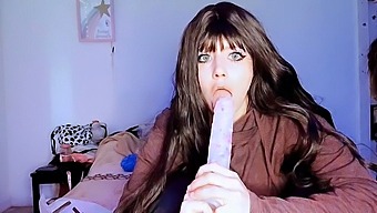Young Girl Gives A Sloppy Blowjob And Uses A Large Dildo For Pleasure