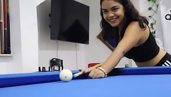 University Friend Visits Billiard Room, Learns Game And Gets Seduced