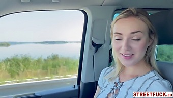 Horny Hitchhiker Oxana Gets A Ride And A Big Cock In A Car