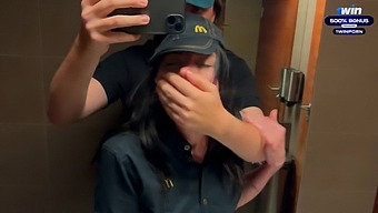 Daring Public Encounter In A Restroom With A Mcdonald'S Employee Over Spilled Soda. Eva Soda Stars In This Explicit Scene.